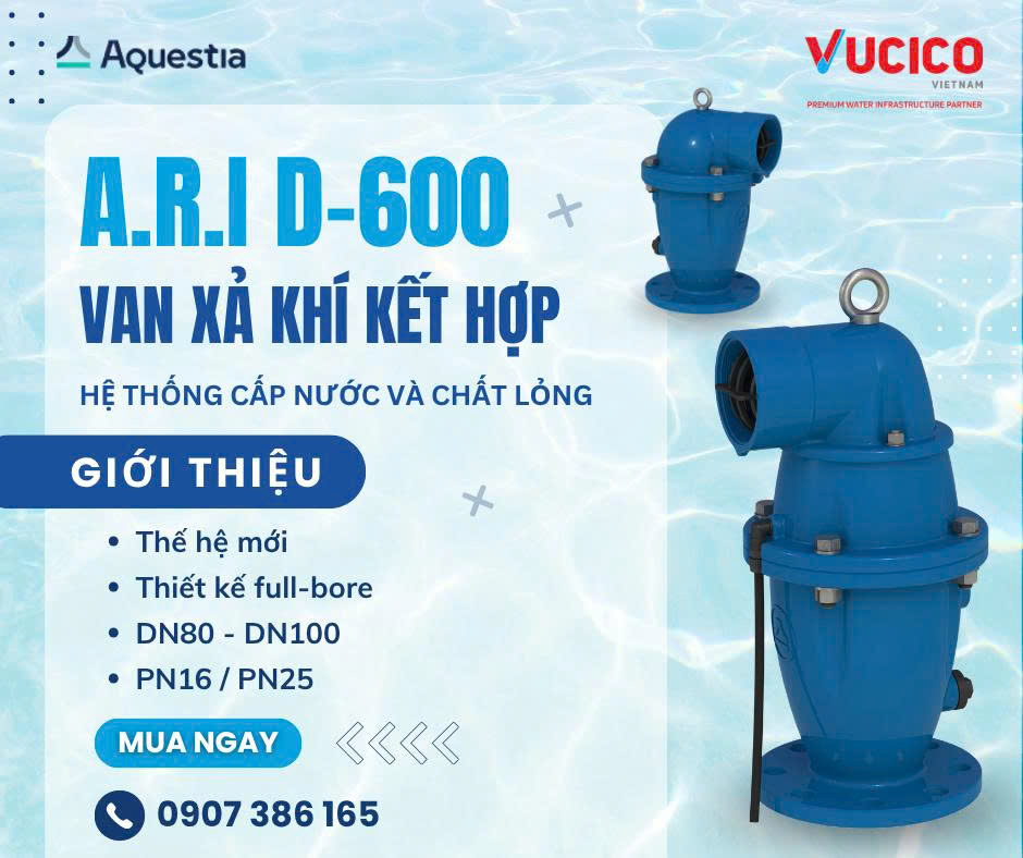 Van xả khí kết hợp A.R.I D-600 thiết kế Full Bore cho hệ thống cấp nước và truyền tải chất lỏng với kích thước DN80–DN100