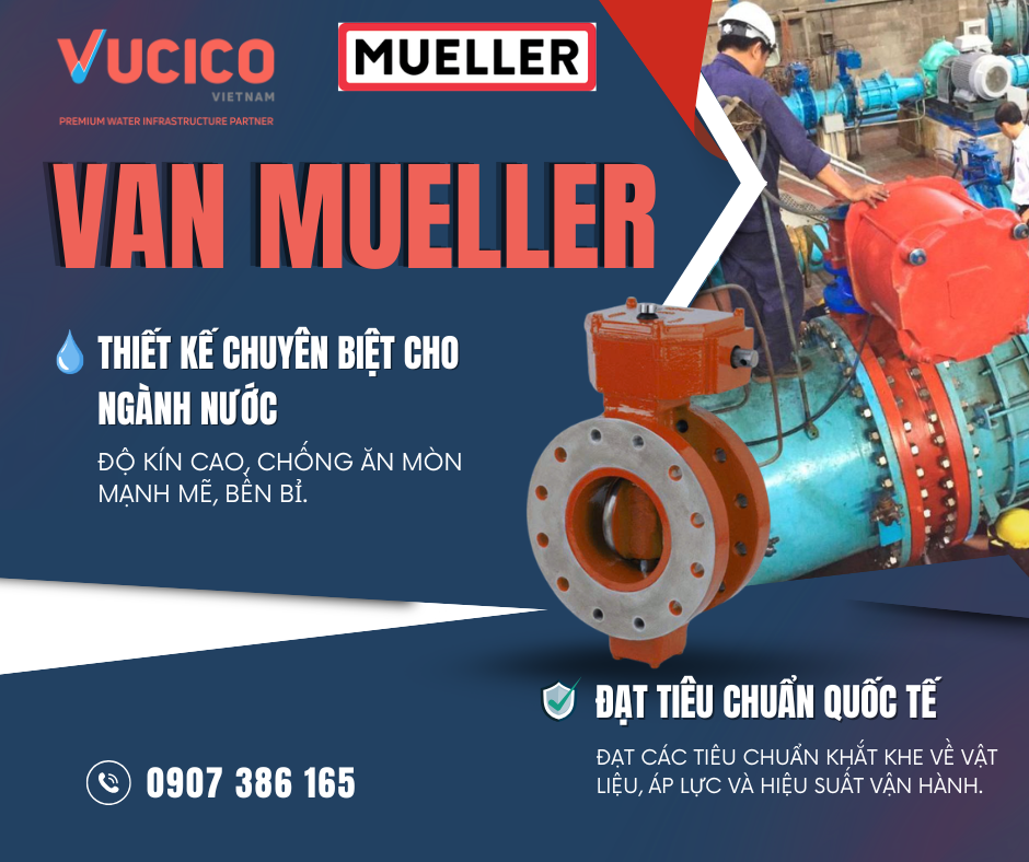 Van bướm Mueller lắp đặt trên đường ống cấp nước, thiết kế chuyên biệt cho ngành nước với khả năng chống ăn mòn và độ kín cao.