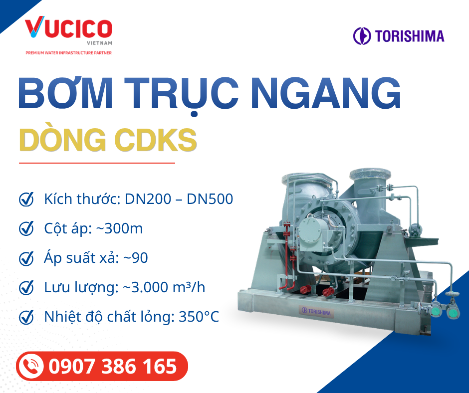 Bơm trục ngang Torishima CDKS lưu lượng lớn cho nhà máy và hệ thống công nghiệp