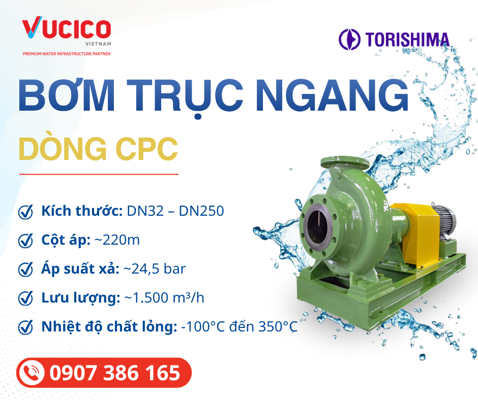 Bơm trục ngang Torishima CPC cho nước nóng và hệ thống công nghiệp
